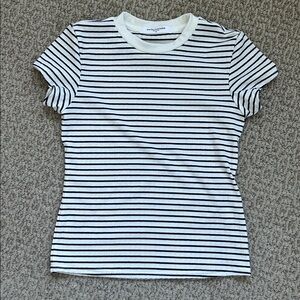 perfectwhitetee Navy & White Ribbed Short Sleeve Tee